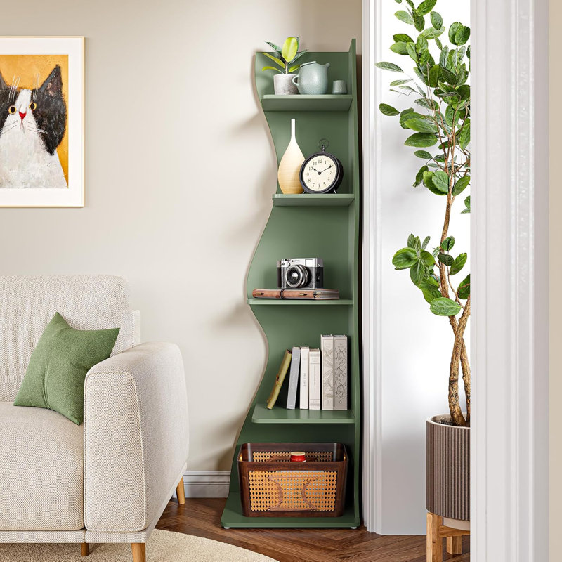 Small Corner Shelf Modern 5 Tier Wall Corner Bookshelf Stylish Bookcase Storage Rack for Small Space Living Room Bedroom Brayden Studio Color